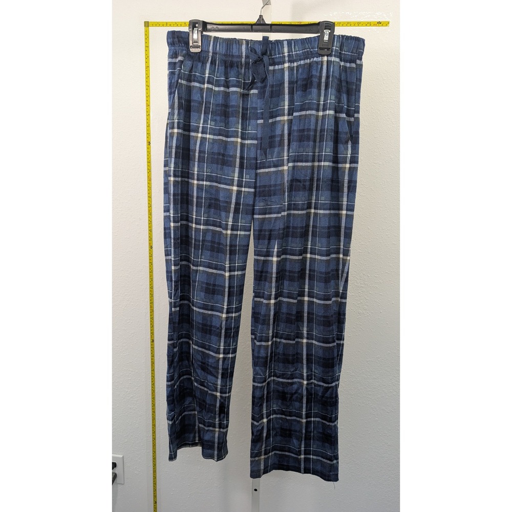 Geoffrey‎ Beene Mens Blue Plaid Pajama Pants Fleece Lounge Sleep Bottoms Size M